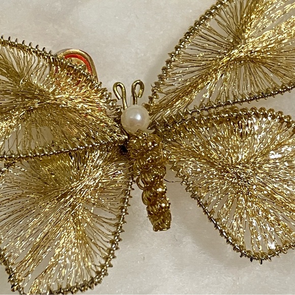 Vintage Handmade in Western Germany Gold Tone Butterfly Brooch Clip Earring Set - Picture 6 of 12